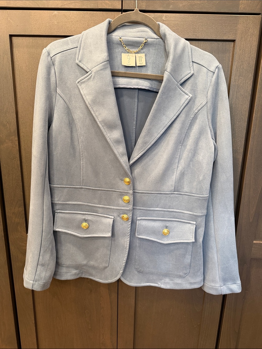 Joie Blue Brushed Suede-like Blazer with Gold Buttons Like New Size Medium
